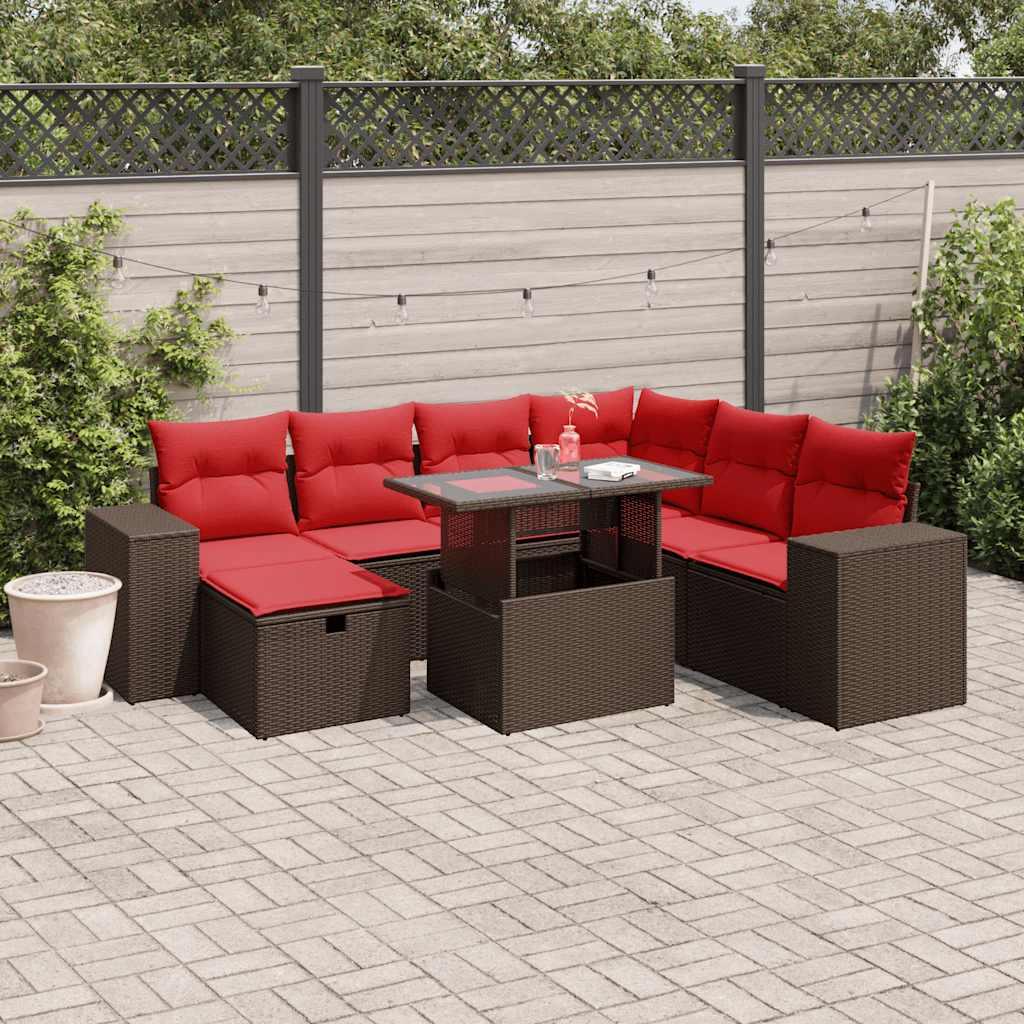 vidaXL 8-delige tuinbankset met kussens, zwart polyrotan