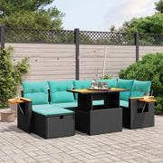 vidaXL 7-delige Loungeset met kussens poly rattan zwart