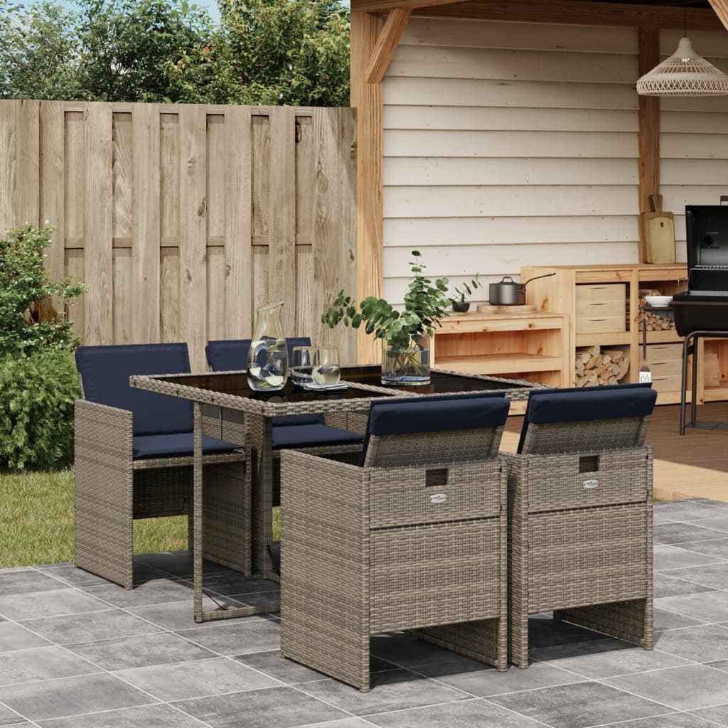 vidaXL 5-delige tuinset met kussens, grijs polyrotan