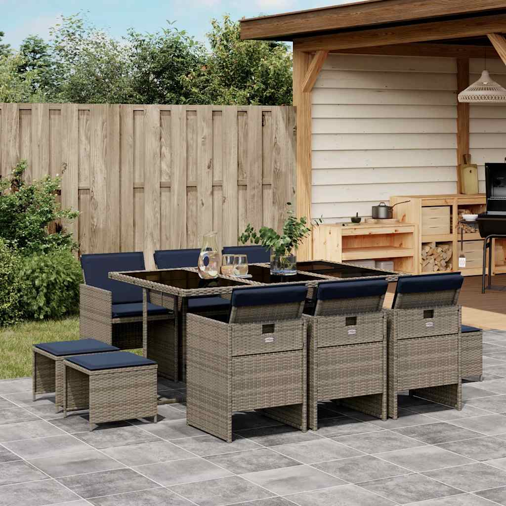 vidaXL 9-delige tuinset met kussens, grijs polyrotan