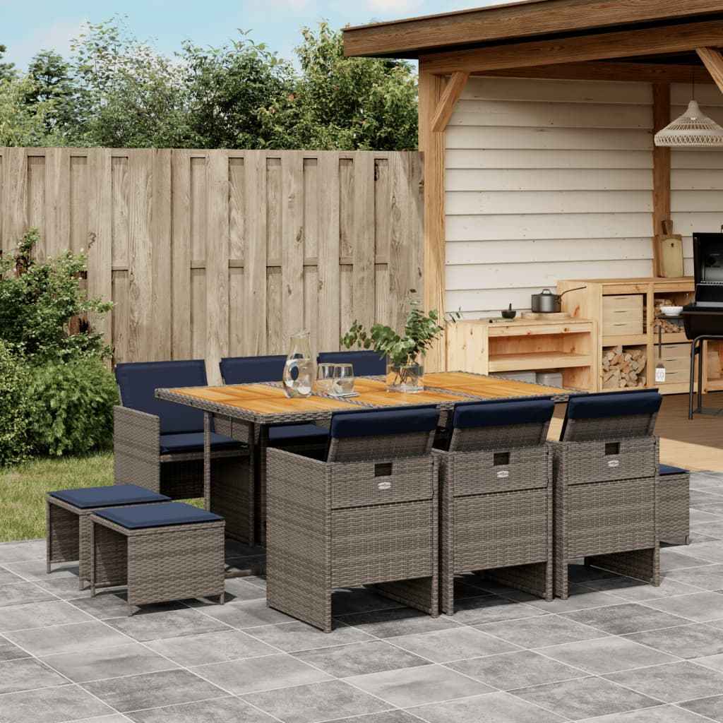 vidaXL 9-delige tuinset met kussens, grijs polyrotan