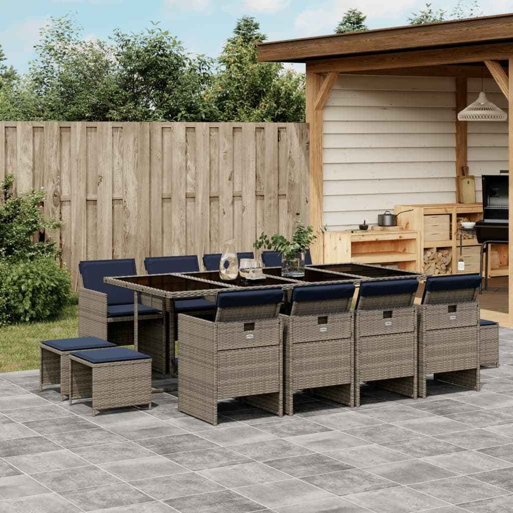 vidaXL 9-delige tuinset met kussens, grijs polyrotan