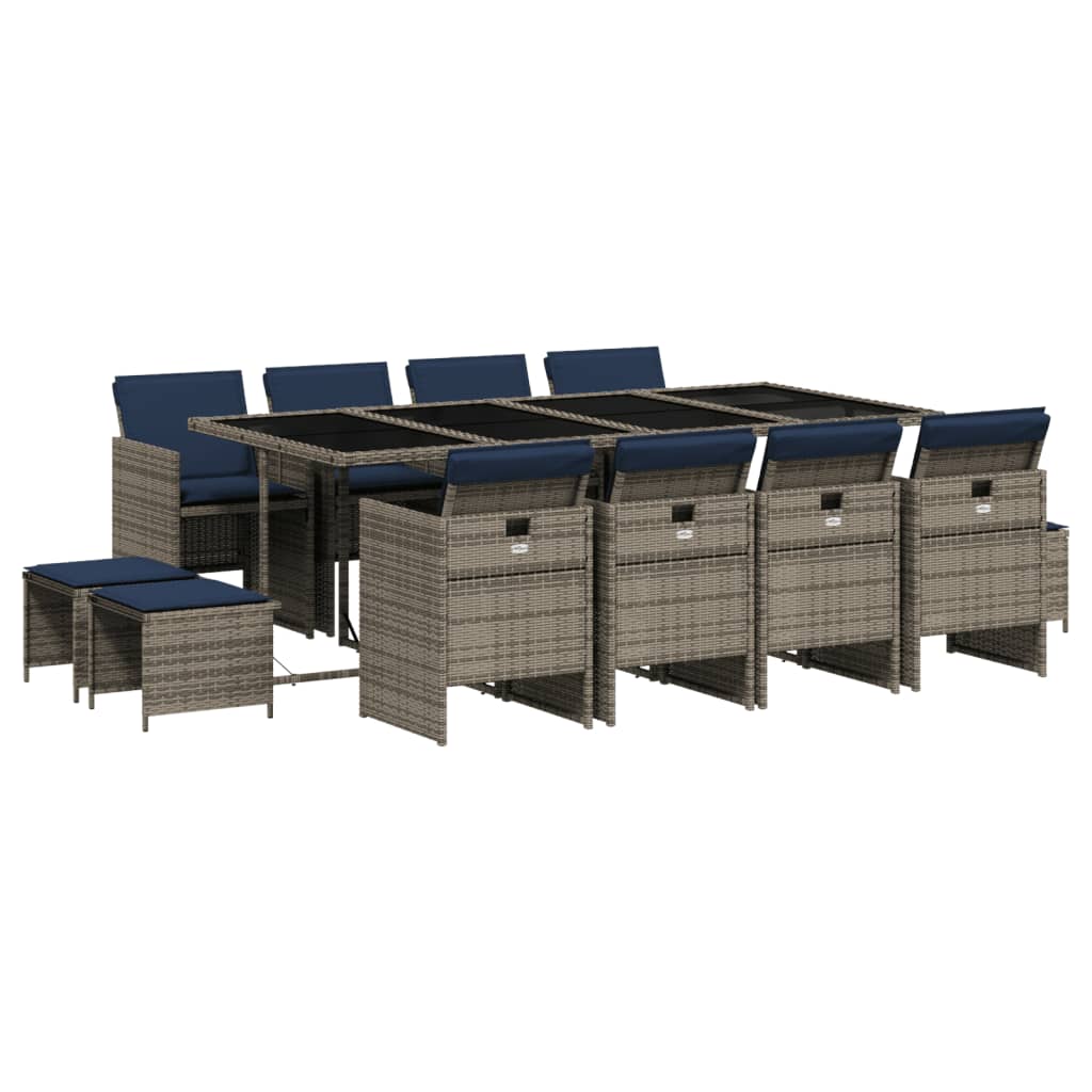 vidaXL 9-delige tuinset met kussens, grijs polyrotan
