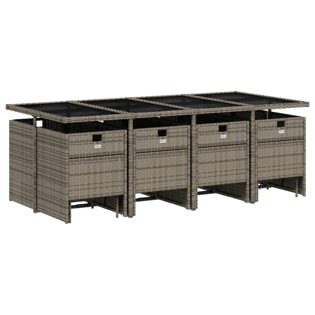 vidaXL 9-delige tuinset met kussens, grijs polyrotan