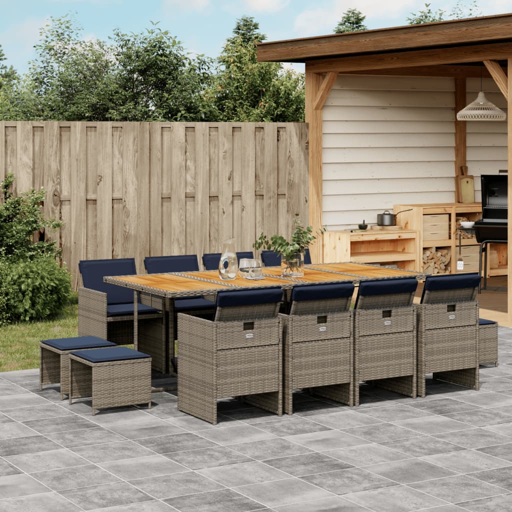 vidaXL 9-delige tuinset met kussens, grijs polyrotan