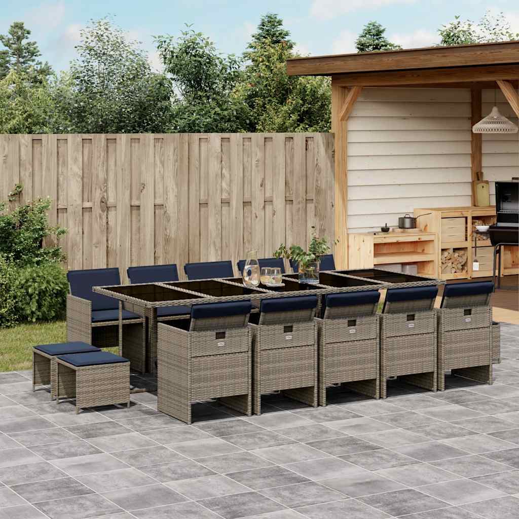 vidaXL 9-delige tuinset met kussens, grijs polyrotan