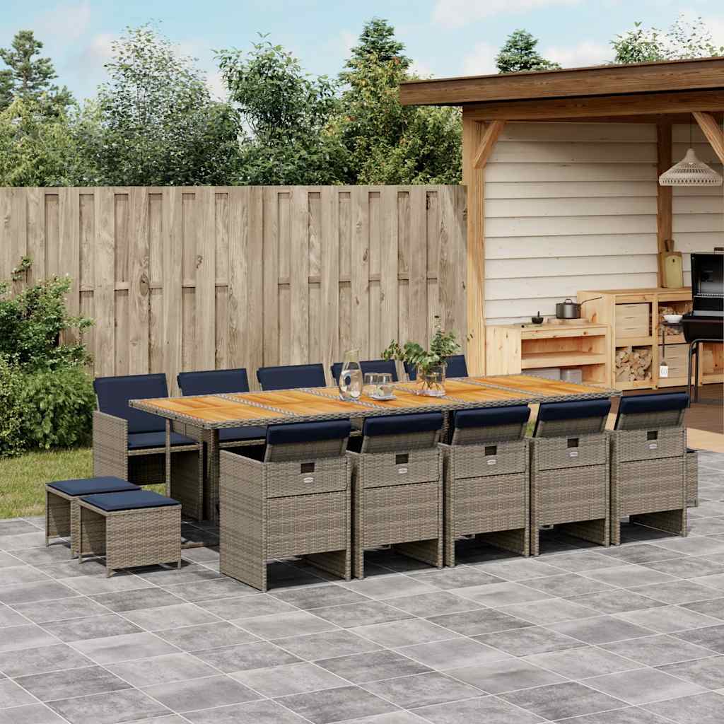 vidaXL 9-delige tuinset met kussens, grijs polyrotan
