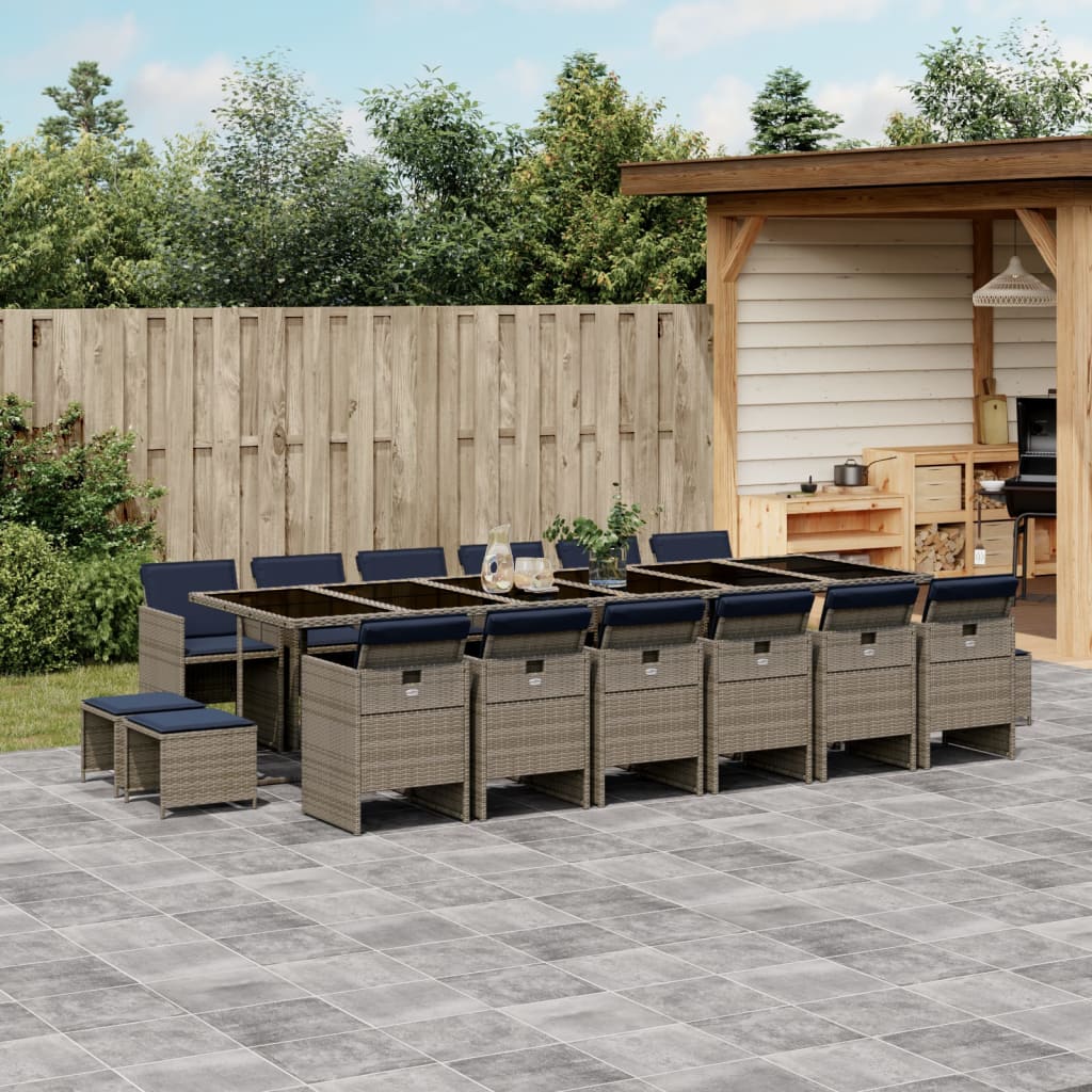 vidaXL 9-delige tuinset met kussens, grijs polyrotan