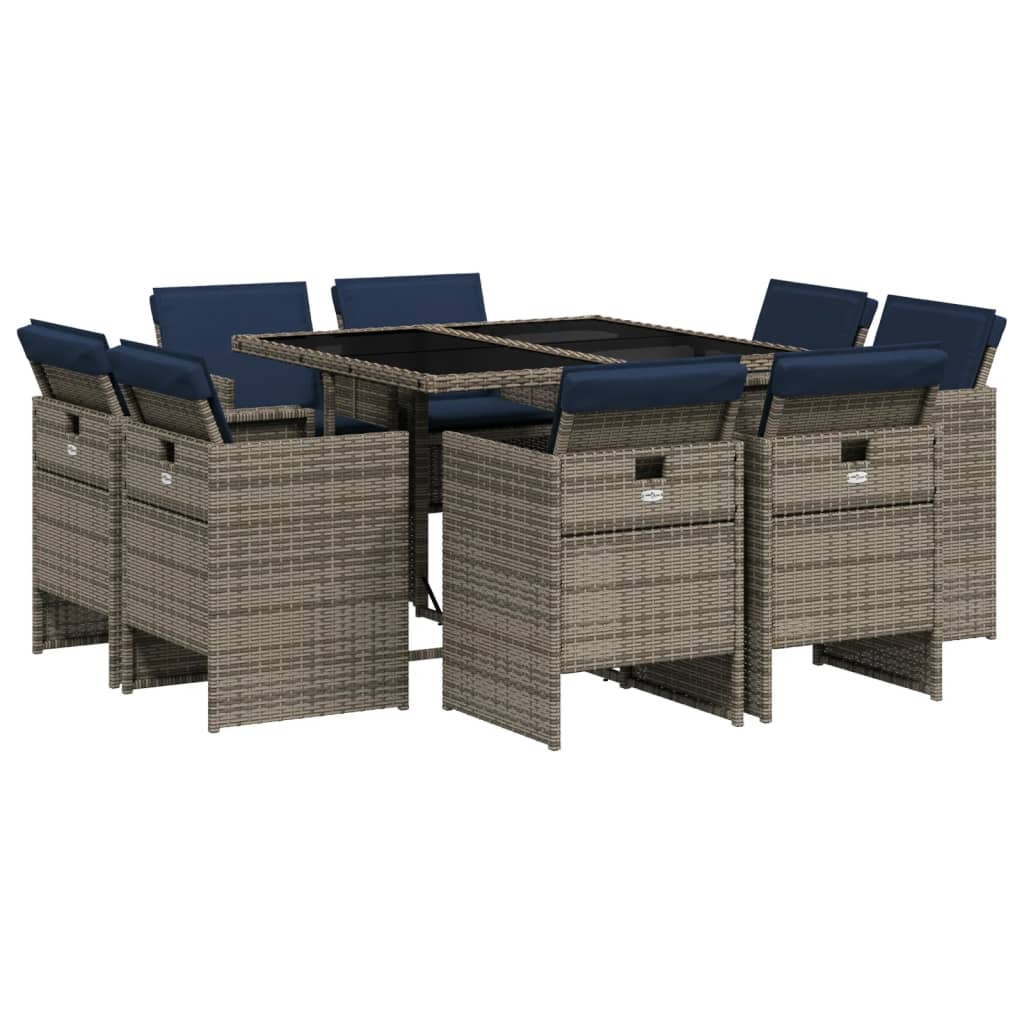 vidaXL 9-delige tuinset met kussens, grijs polyrotan