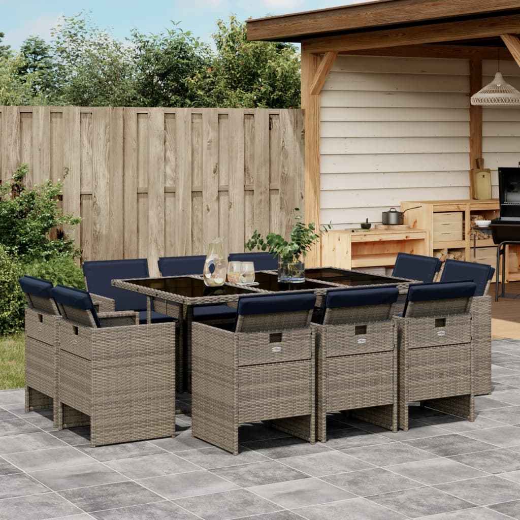 vidaXL 9-delige tuinset met kussens, grijs polyrotan