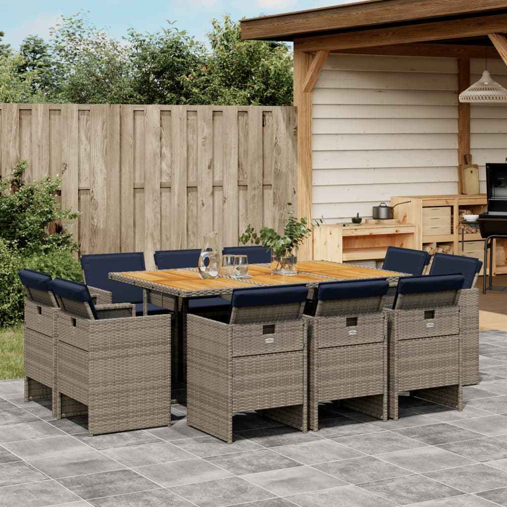 vidaXL 9-delige tuinset met kussens, grijs polyrotan
