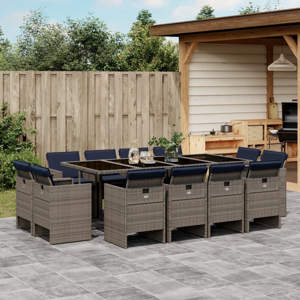 vidaXL 9-delige tuinset met kussens, grijs polyrotan