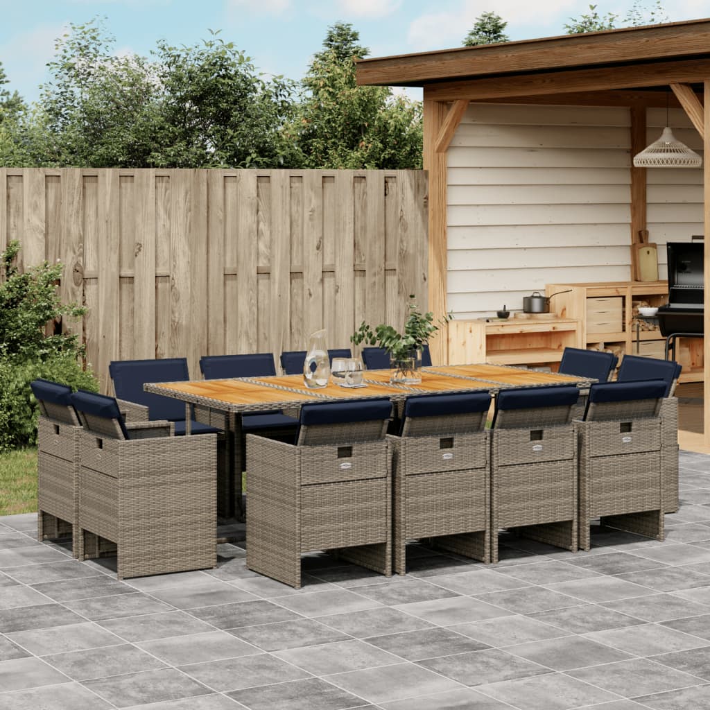 vidaXL 9-delige tuinset met kussens, grijs polyrotan