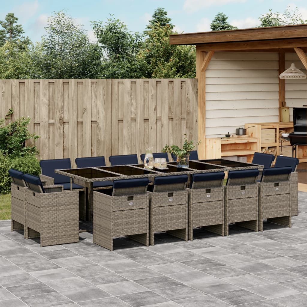 vidaXL 9-delige tuinset met kussens, grijs polyrotan