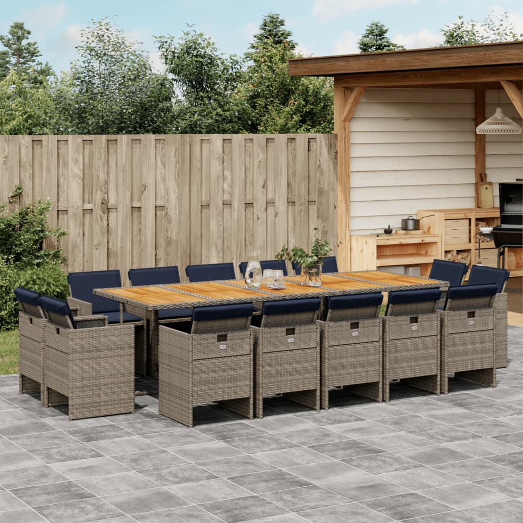 vidaXL 9-delige tuinset met kussens, grijs polyrotan