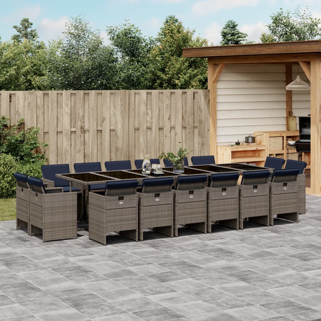vidaXL 9-delige tuinset met kussens, grijs polyrotan