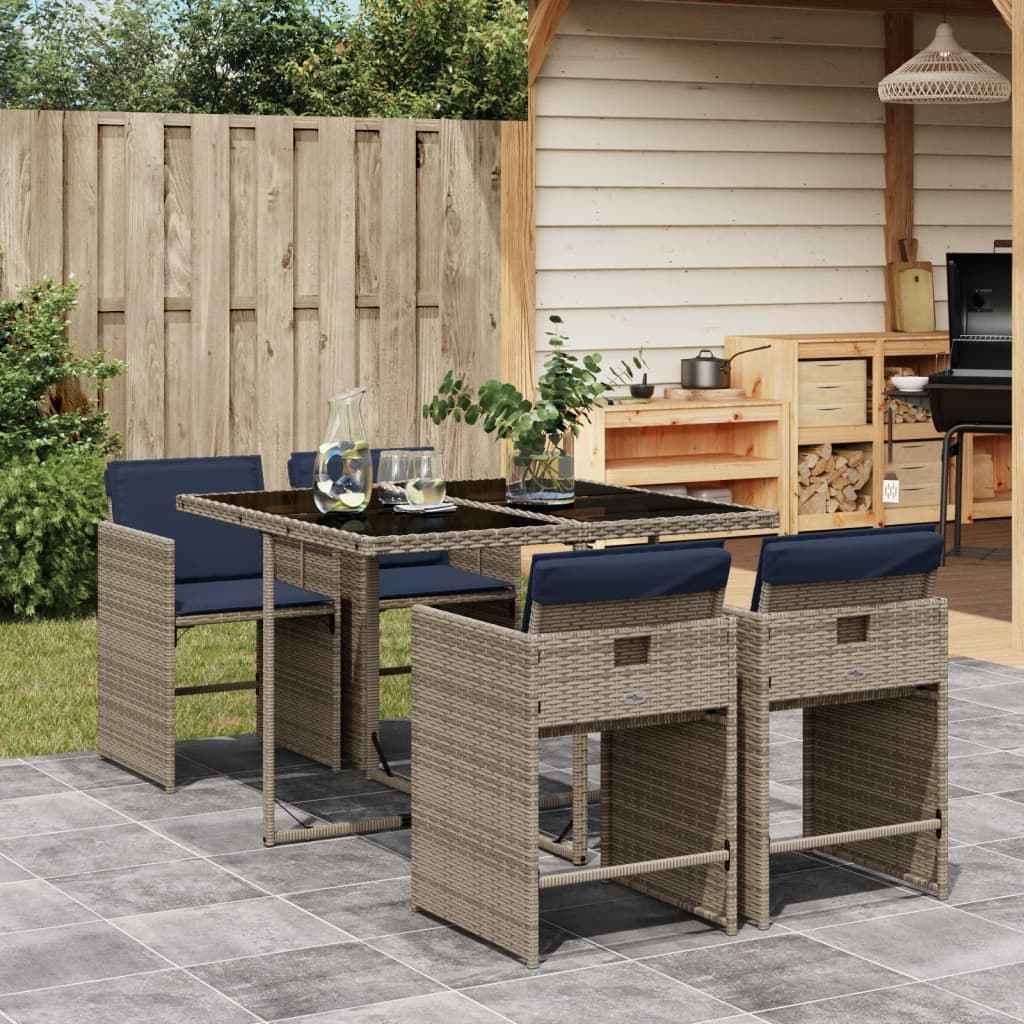 vidaXL 5-delige tuinset met kussens, grijs polyrotan