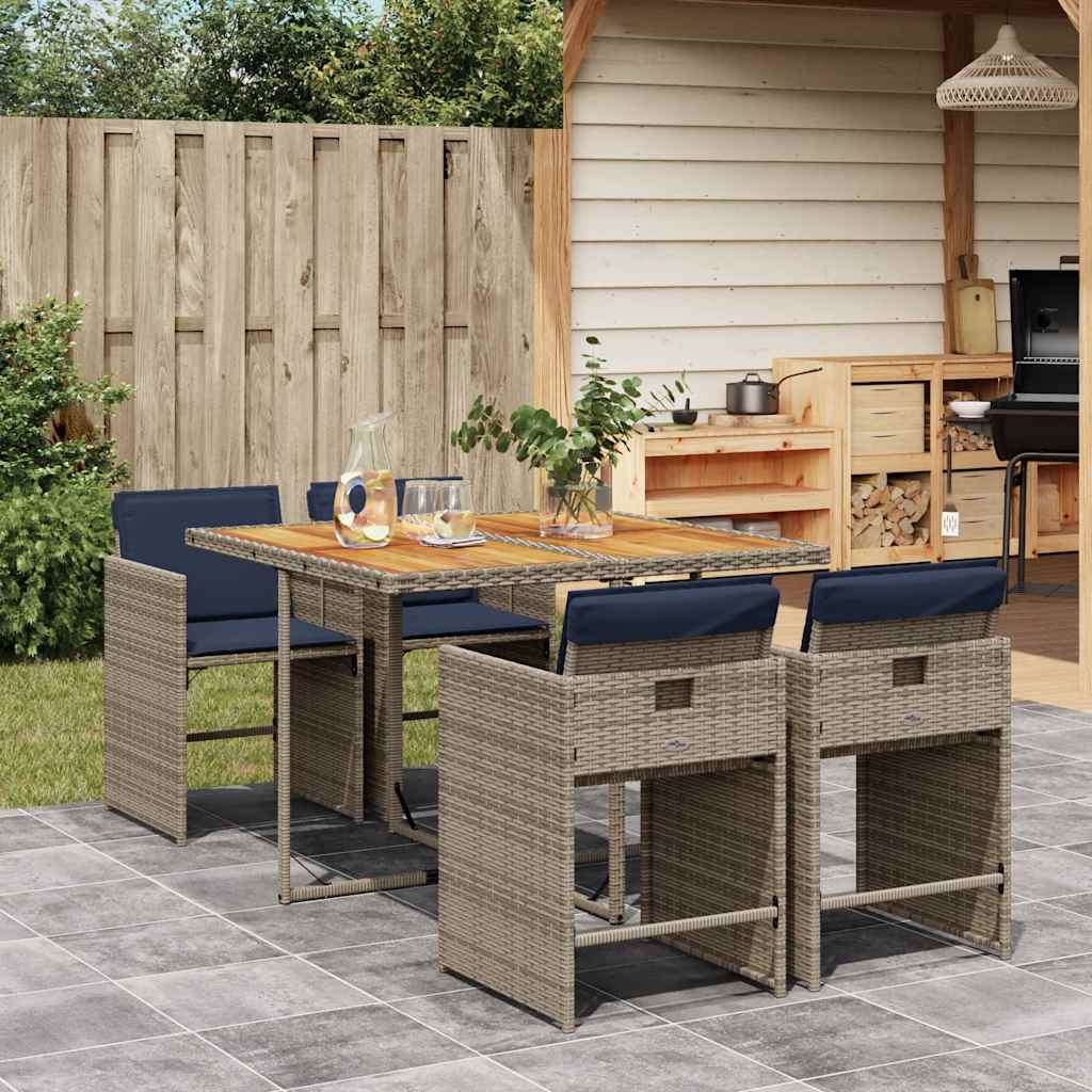 vidaXL 5-delige tuinset met kussens, grijs polyrotan