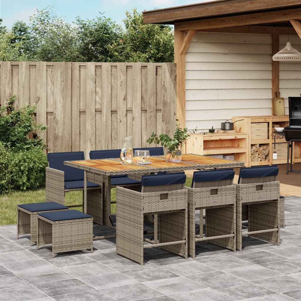 vidaXL 9-delige tuinset met kussens, grijs polyrotan