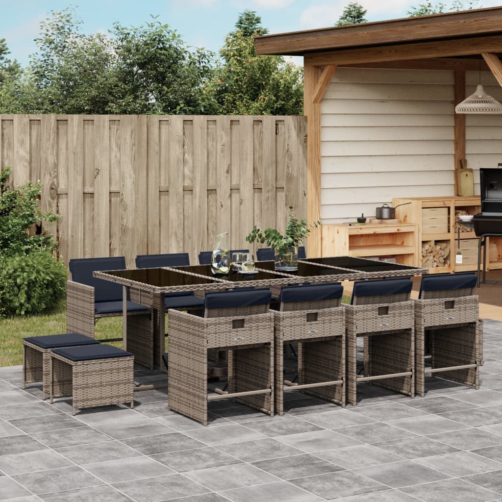 vidaXL 9-delige tuinset met kussens, grijs polyrotan