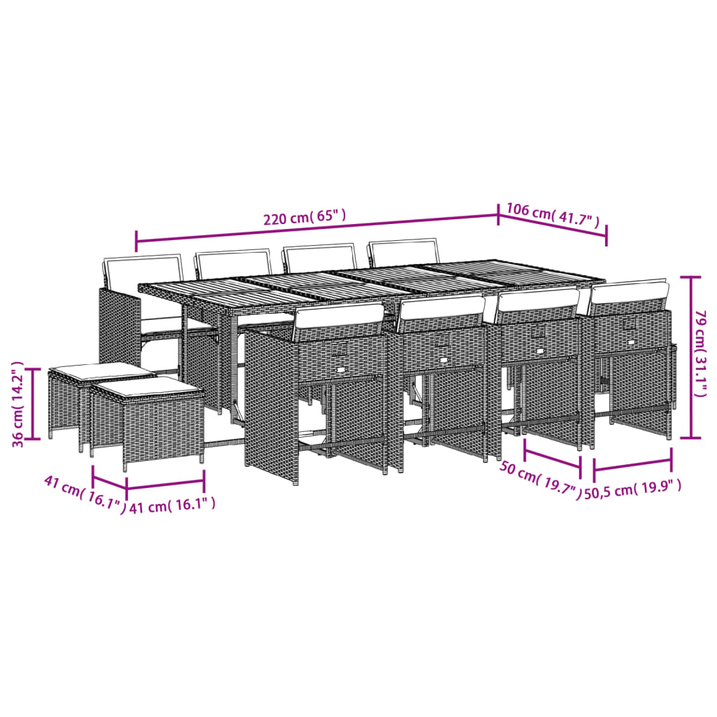 vidaXL 9-delige tuinset met kussens, grijs polyrotan