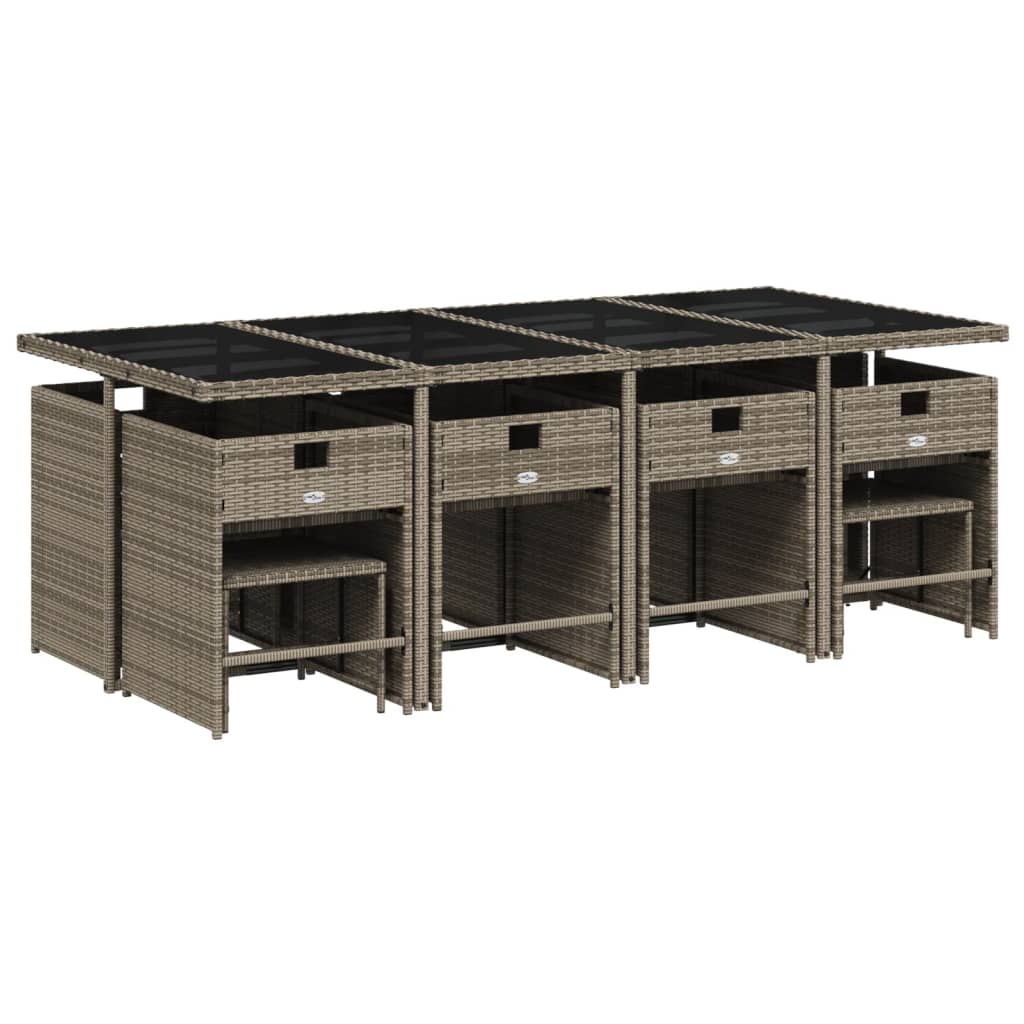 vidaXL 9-delige tuinset met kussens, grijs polyrotan