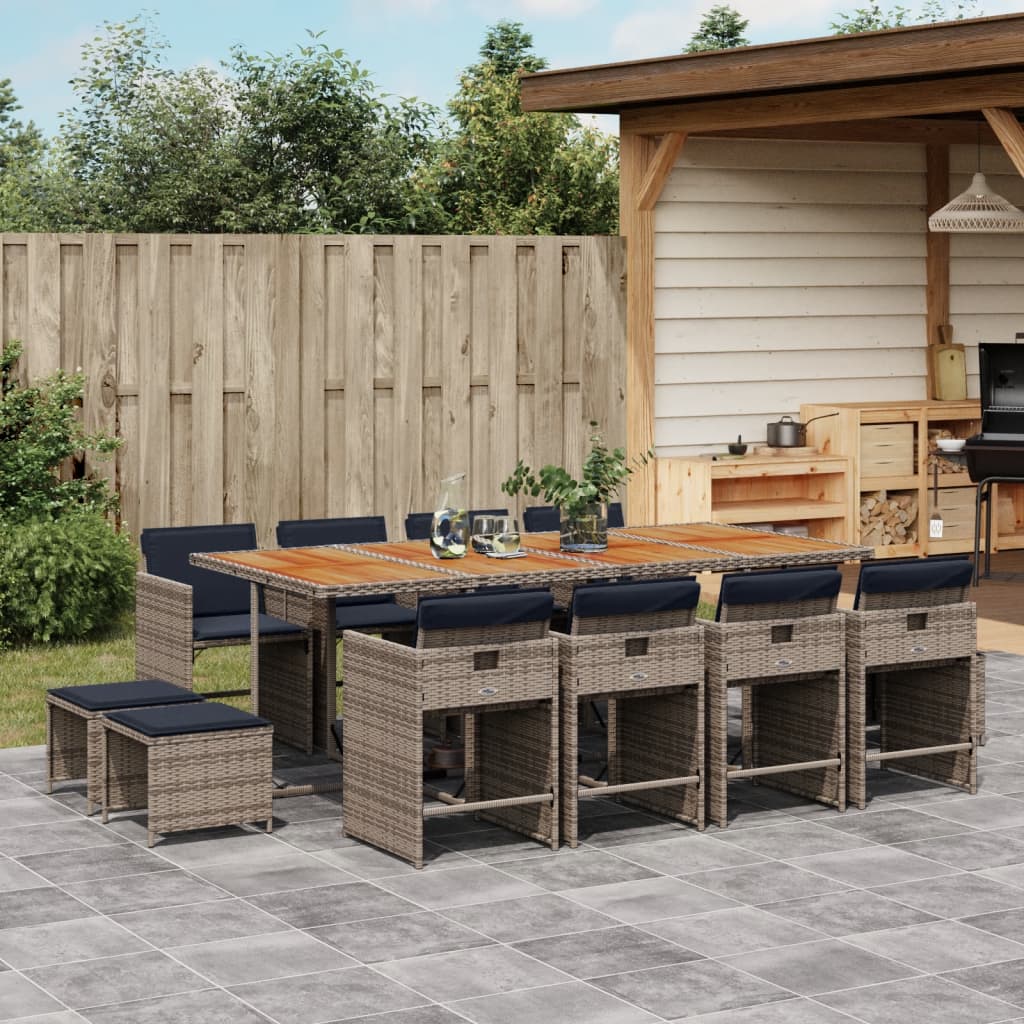 vidaXL 9-delige tuinset met kussens, grijs polyrotan