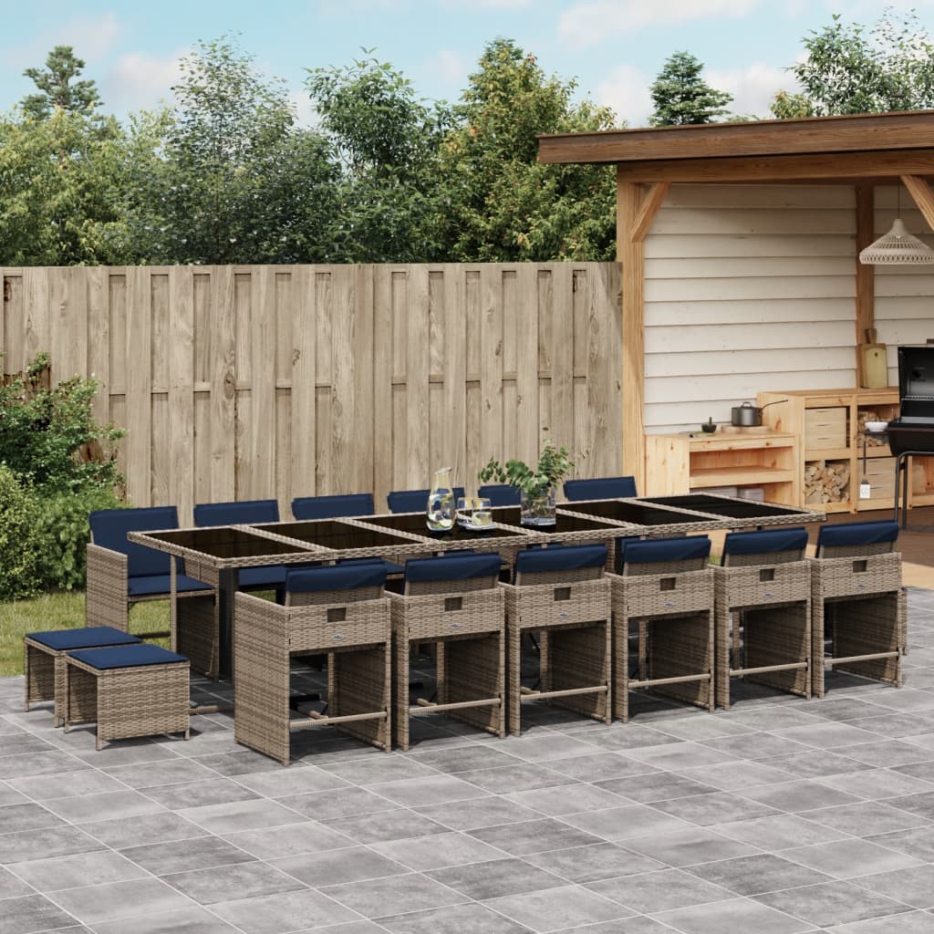 vidaXL 9-delige tuinset met kussens, grijs polyrotan