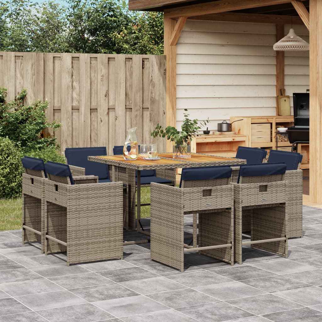 vidaXL 9-delige tuinset met kussens, grijs polyrotan