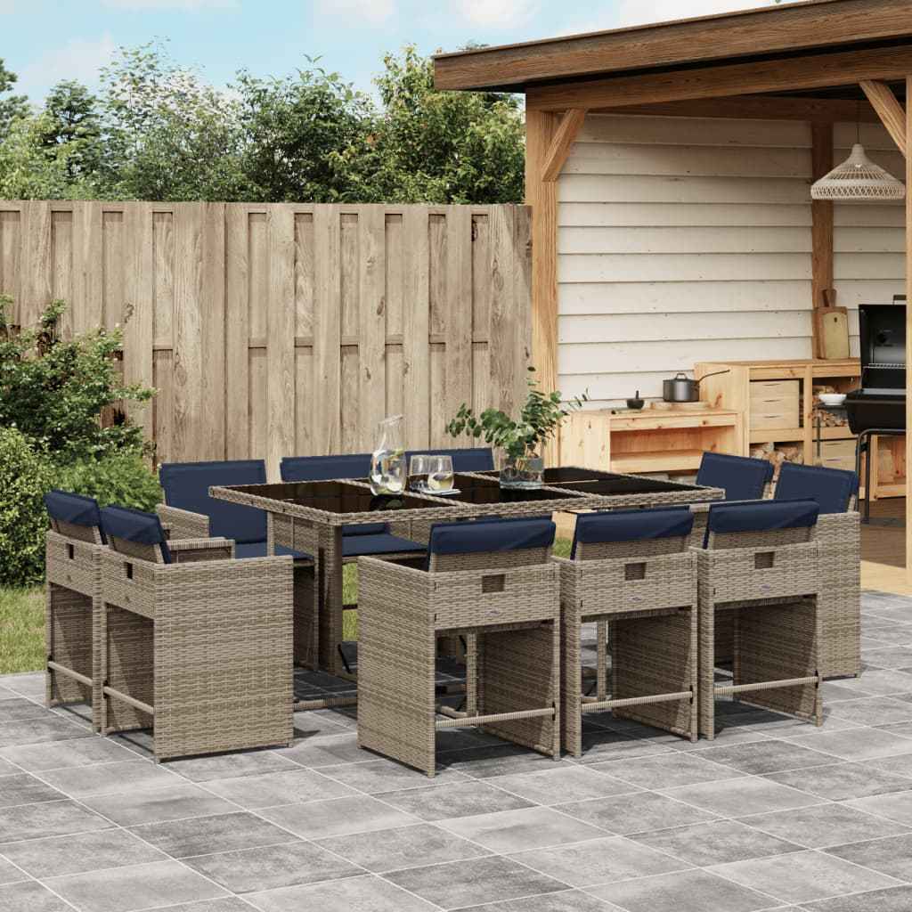 vidaXL 9-delige tuinset met kussens, grijs polyrotan