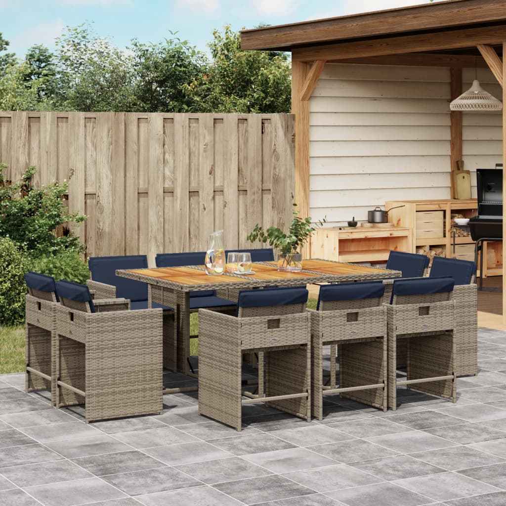 vidaXL 9-delige tuinset met kussens, grijs polyrotan