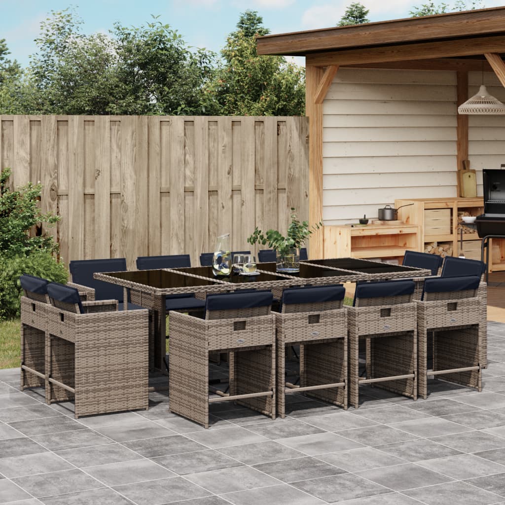 vidaXL 9-delige tuinset met kussens, grijs polyrotan