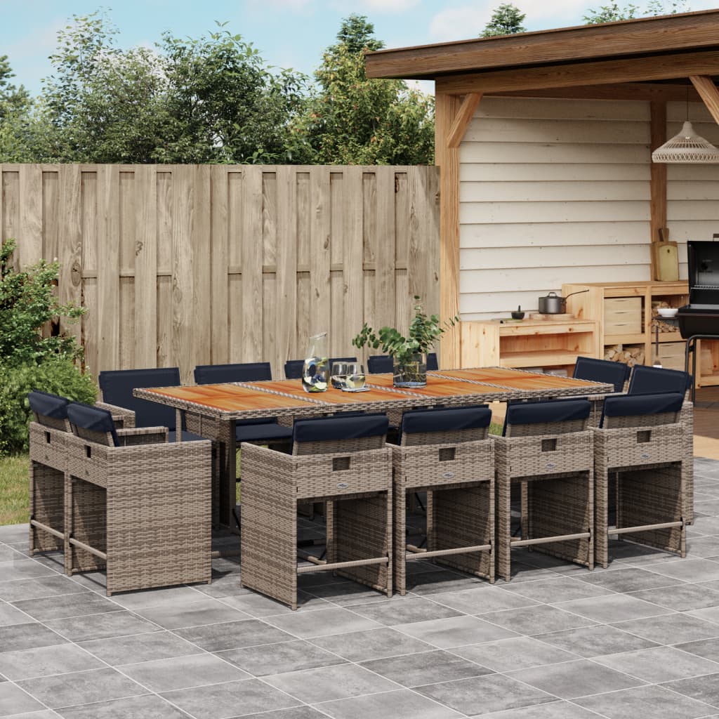 vidaXL 9-delige tuinset met kussens, grijs polyrotan