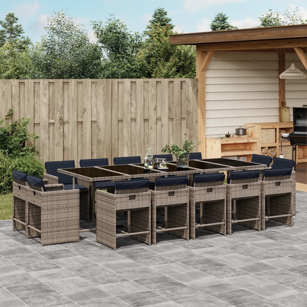 vidaXL 9-delige tuinset met kussens, grijs polyrotan