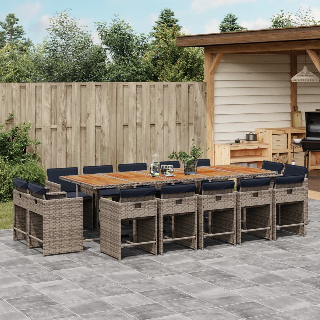vidaXL 9-delige tuinset met kussens, grijs polyrotan