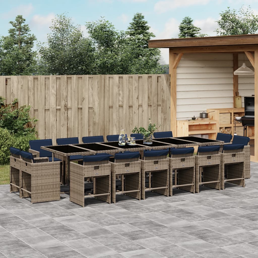 vidaXL 9-delige tuinset met kussens, grijs polyrotan