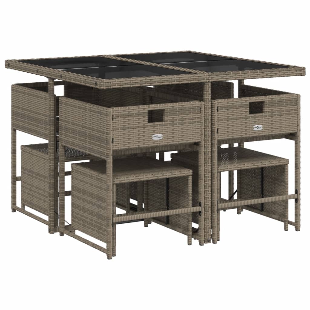 vidaXL 9-delige tuinset met kussens, grijs polyrotan