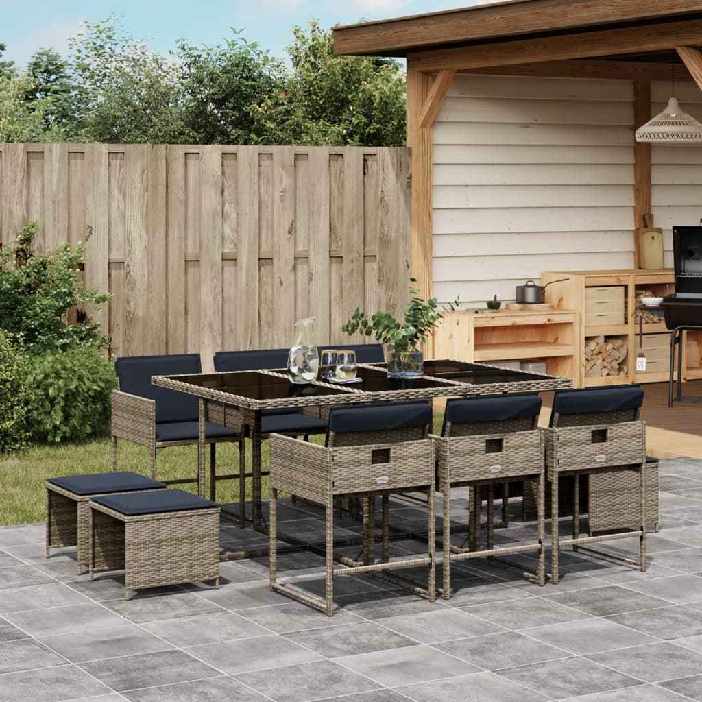 vidaXL 9-delige tuinset met kussens, grijs polyrotan