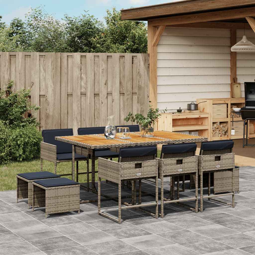 vidaXL 9-delige tuinset met kussens, grijs polyrotan