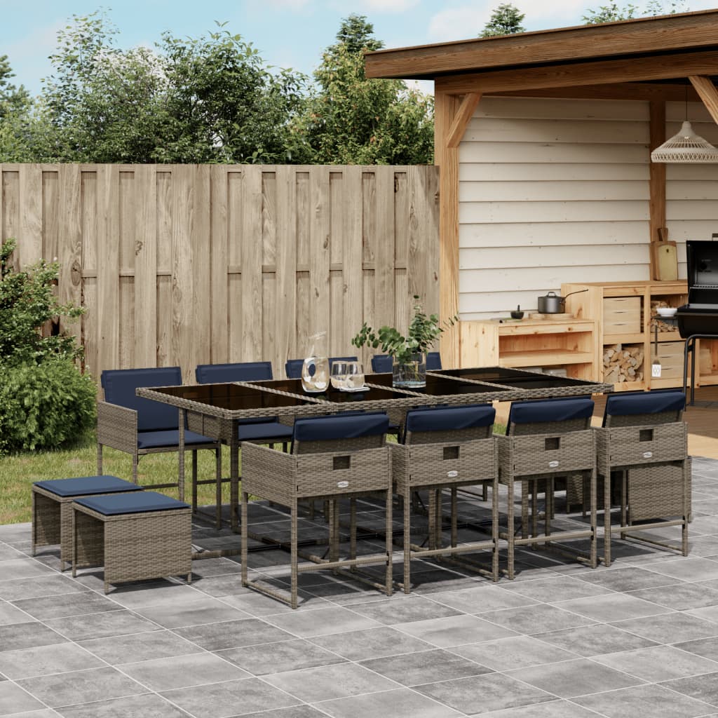 vidaXL 9-delige tuinset met kussens, grijs polyrotan