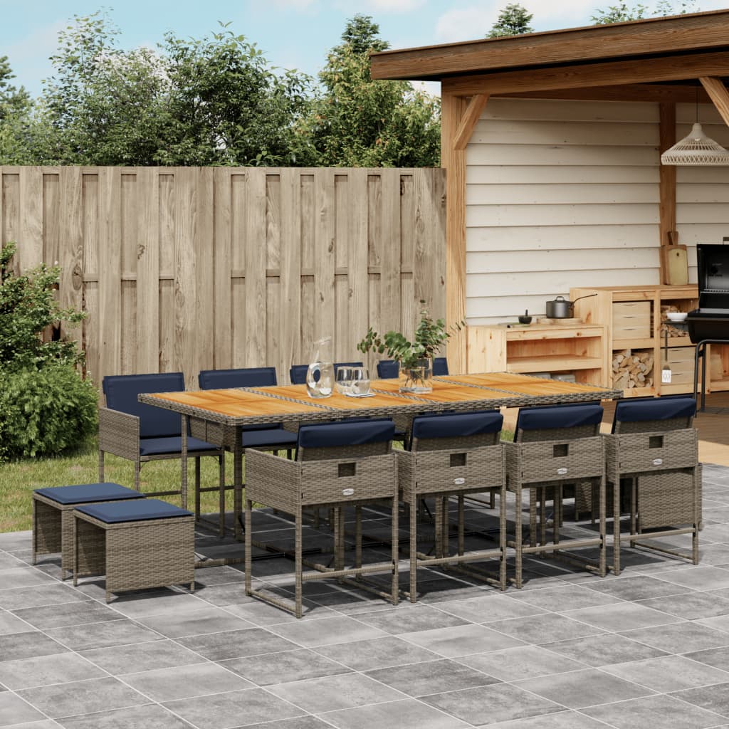 vidaXL 9-delige tuinset met kussens, grijs polyrotan