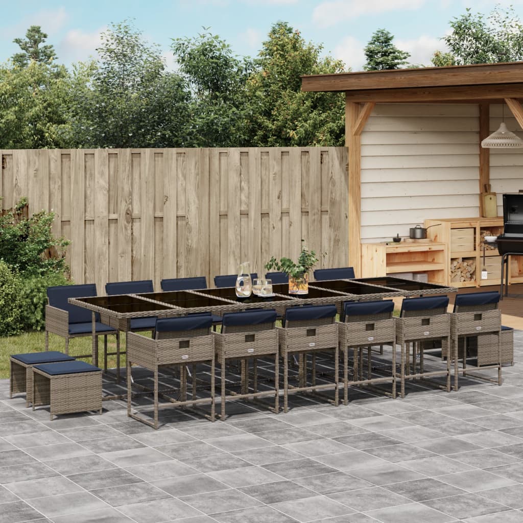 vidaXL 9-delige tuinset met kussens, grijs polyrotan