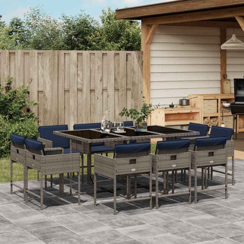 vidaXL 9-delige tuinset met kussens, grijs polyrotan