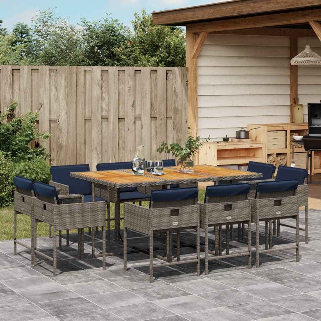 vidaXL 9-delige tuinset met kussens, grijs polyrotan
