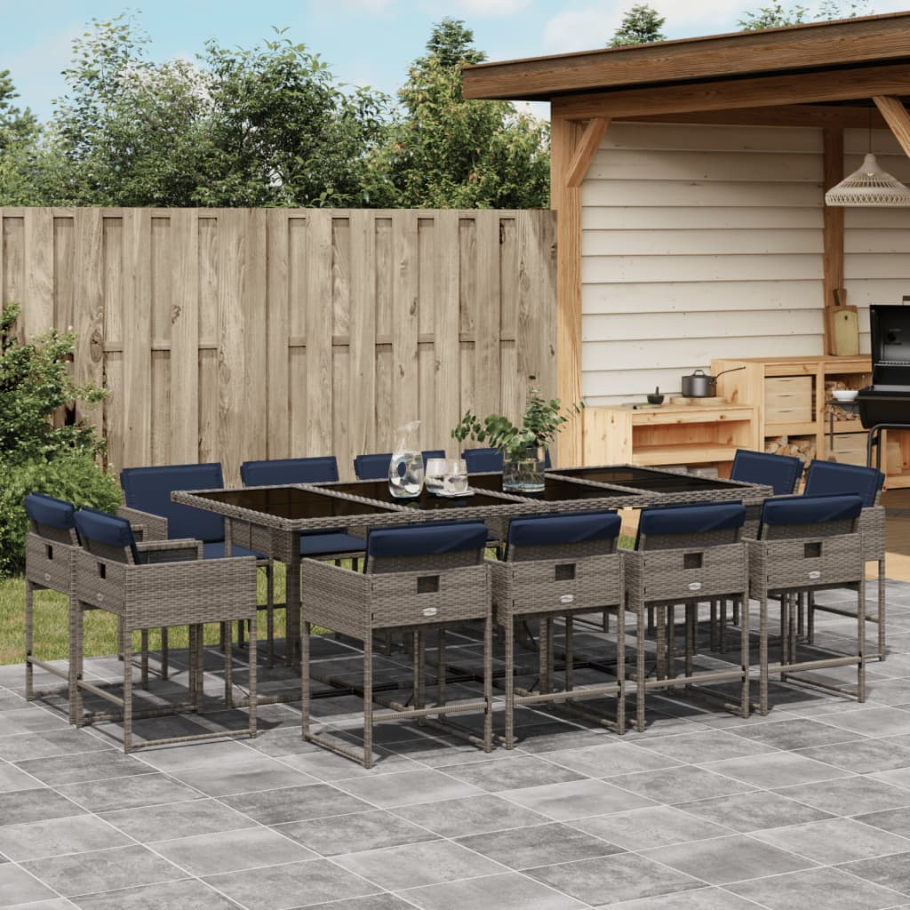 vidaXL 9-delige tuinset met kussens, grijs polyrotan