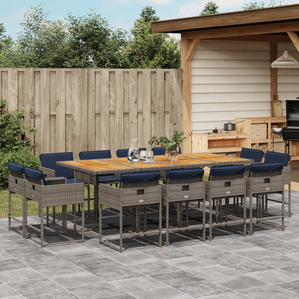 vidaXL 9-delige tuinset met kussens, grijs polyrotan