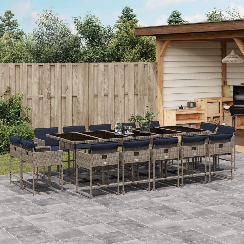 vidaXL 9-delige tuinset met kussens, grijs polyrotan