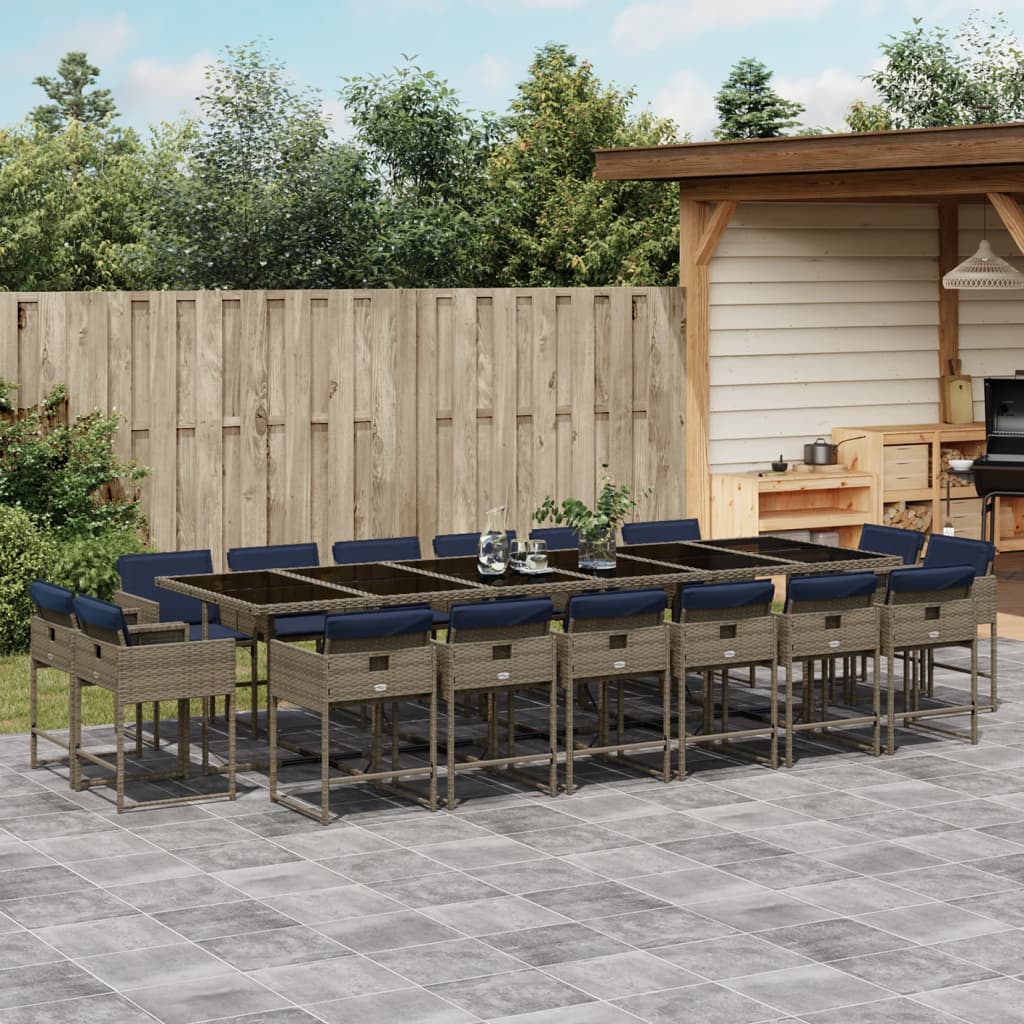 vidaXL 9-delige tuinset met kussens, grijs polyrotan