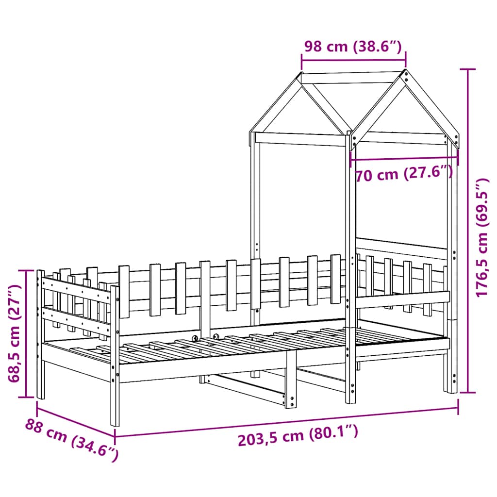 vidaXL Slaapbank met huisje 90x200 cm massief grenenhout