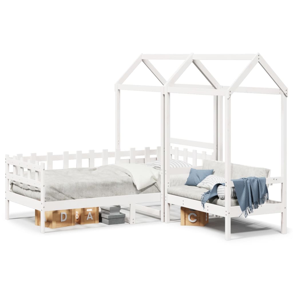 vidaXL Kinderbed met huisje en bankje massief grenenhout 90x200 cm